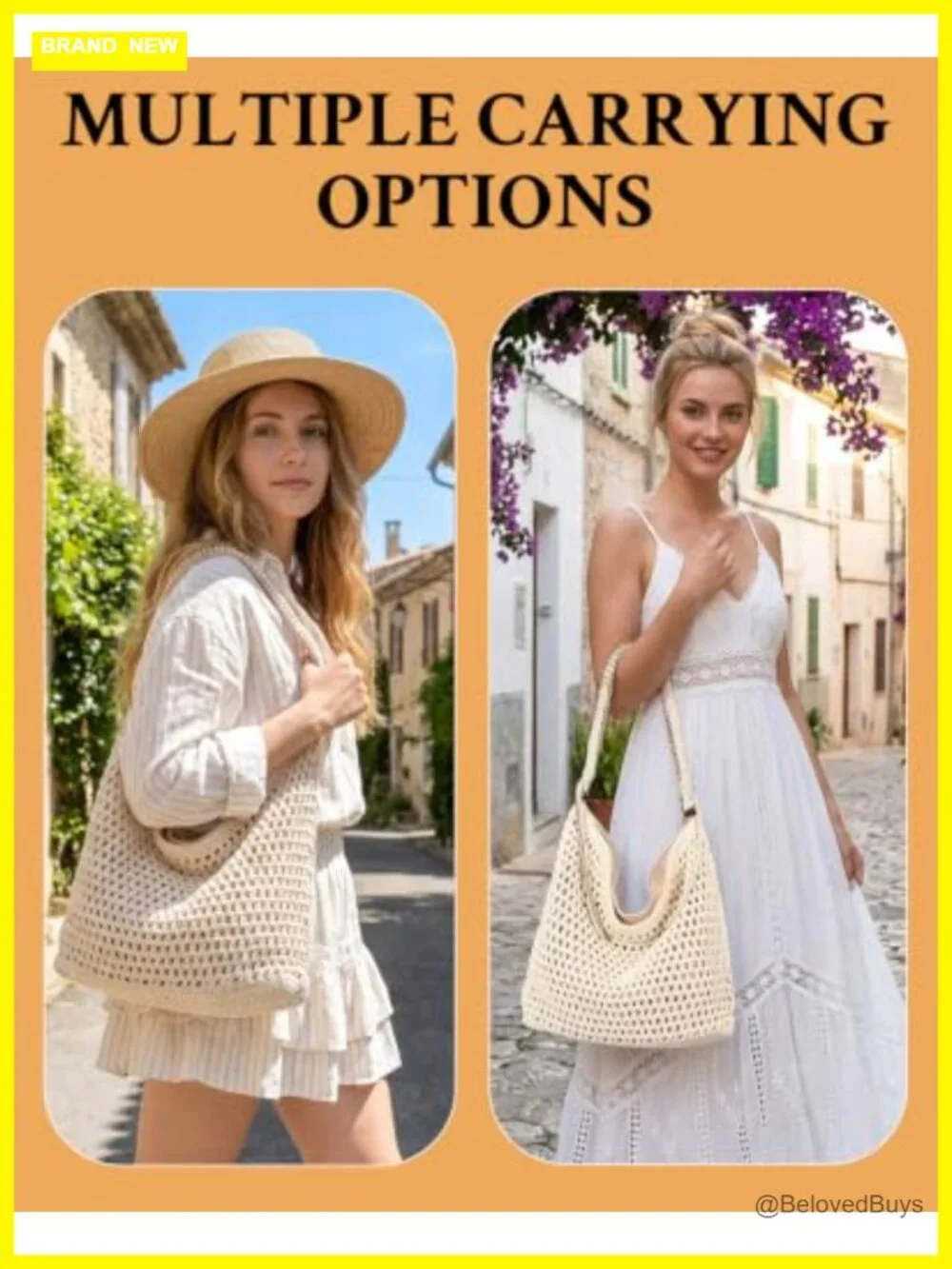 Hobo Crochet Beach Tote Bag, Woven Knit Shoulder Purse for Summer Travel